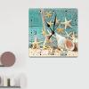 Nautical Beach Clock for Wall Summer Beach Starfish Shell Square Clock Navy Blue Ocean Coral Wall Clocks Silent Non-Ticking Wall Clock Farmhouse Decoration 15inch Clocks for Bathroom Bedroom view 3