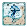 Nautical Wooden Wall Clock Beach Theme Ocean Jellyfish Square Clock Navy Blue Ocean Coral Wooden Decorative Clocks Non Ticking Silent Wall Clock Farmhouse Wall Decor 10inch Clocks for Home Office view 1