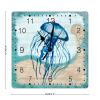 Nautical Wooden Wall Clock Beach Theme Ocean Jellyfish Square Clock Navy Blue Ocean Coral Wooden Decorative Clocks Non Ticking Silent Wall Clock Farmhouse Wall Decor 10inch Clocks for Home Office view 2