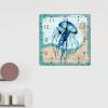 Nautical Wooden Wall Clock Beach Theme Ocean Jellyfish Square Clock Navy Blue Ocean Coral Wooden Decorative Clocks Non Ticking Silent Wall Clock Farmhouse Wall Decor 10inch Clocks for Home Office view 3