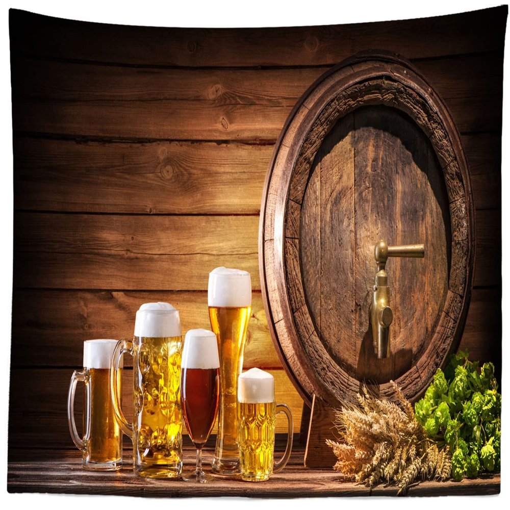 BELECO Oktoberfest Tapestry Wall Hanging for Bedroom Living Room Dorm Decor 106x70 Inch Bavarian Beer Festival Party Decorations Banner Beer Barrel Wooden Board Decor German Theme Party Supplies