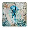 Summer Beach Wooden Clock French Retro Ocean Animal Teal Blue Jellyfish Square Clock Sea Turtle Sea Life Home Decorative Clocks Silent Wall Clock Farmhouse 15inch Wood Clock for Living Room view 1