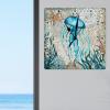 Summer Beach Wooden Clock French Retro Ocean Animal Teal Blue Jellyfish Square Clock Sea Turtle Sea Life Home Decorative Clocks Silent Wall Clock Farmhouse 15inch Wood Clock for Living Room view 2