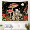 Accnicc Mushroom Skull Tapestry Skeleton Lover Floral Plant Tapestries for Bedroom Aesthetic Cool Nature Moon Star Wall Art for Dorm Living Room Decor (Red, 80'' 60'') view 4