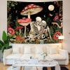 Accnicc Mushroom Skull Tapestry Skeleton Floral Flower Plant Tapestries for Bedroom Aesthetic Hippie Cool Nature Moon Star Wall Art for Dorm Living Room (Red, 90.8''  70.4'') view 2