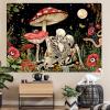Accnicc Mushroom Skull Tapestry Skeleton Floral Flower Plant Tapestries for Bedroom Aesthetic Hippie Cool Nature Moon Star Wall Art for Dorm Living Room (Red, 90.8''  70.4'') view 3