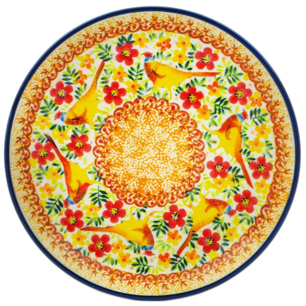 Polmedia Polish Pottery Dessert Plate UNIKAT - Magnificent Pheasant Pattern Handmade in Boleslawiec Poland + Certificate of Authenticity