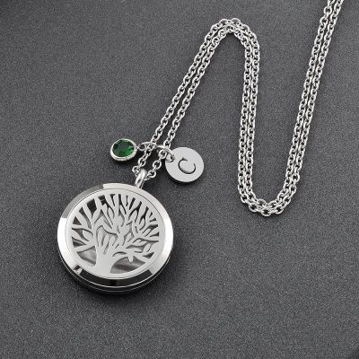 SHEIL Free 12Pads Essential Oil Locket Aromatherapy Diffuser Necklace with DIY Alphabet and Birthstone Perfume Locket