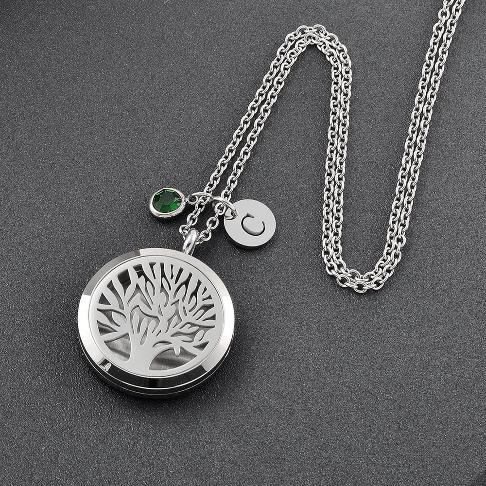 SHEIL Free 12Pads Essential Oil Locket Aromatherapy Diffuser Necklace with DIY Alphabet and Birthstone Perfume Locket