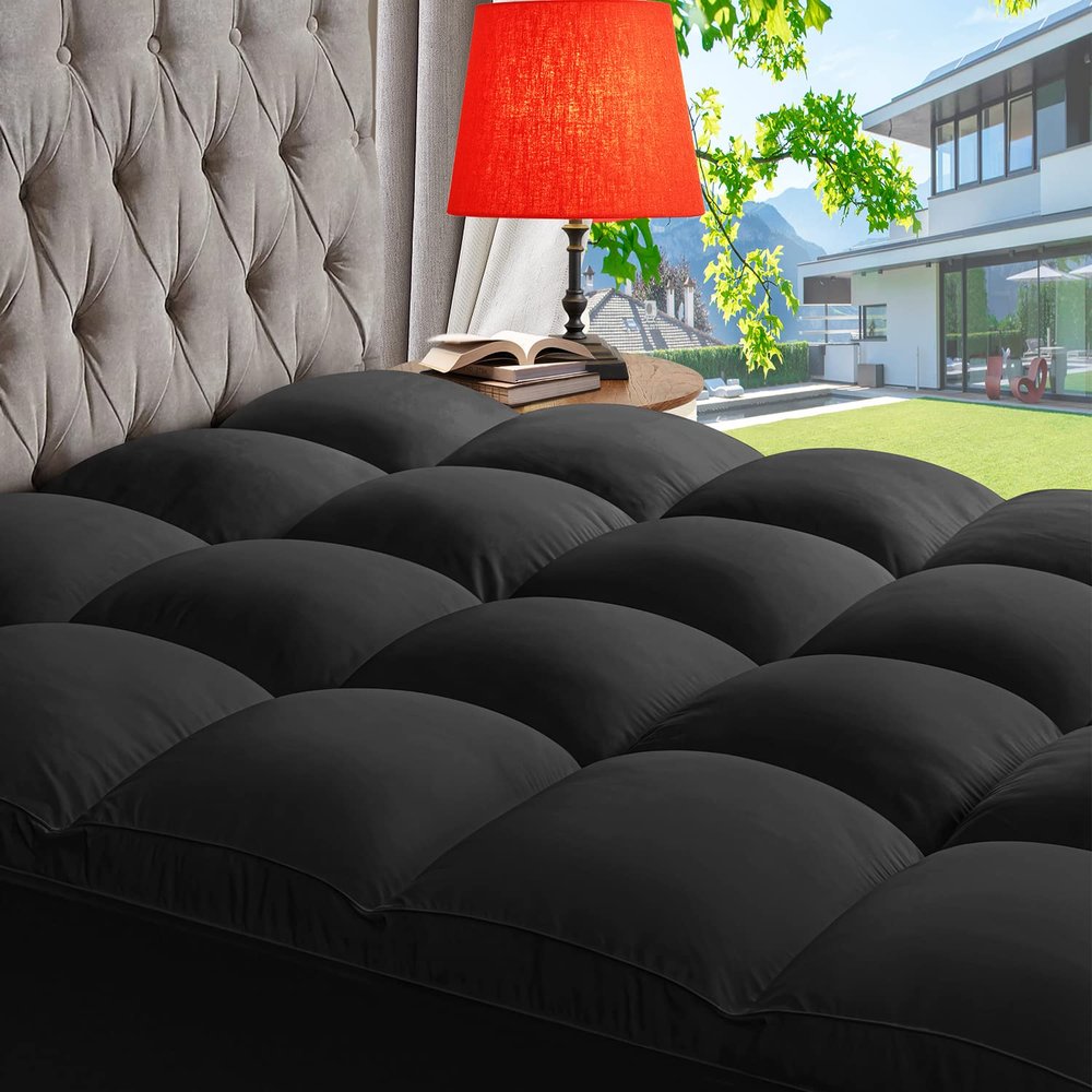 ABENE Mattress Topper for Back Pain Relief, Extra Thick Mattress Pad Pillowtop, Soft Mattress Protector Cover with 8"-21" Deep Pocket, Overfilled Down Alternative Filling (Black, California King)