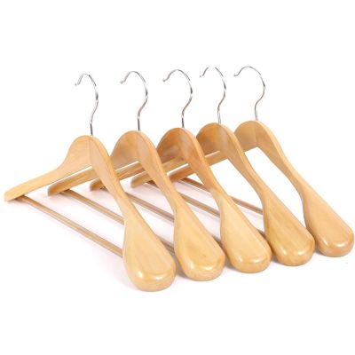 XIANGBINXUAN 5 Pack Shirt Hangers Suit Hanger, with 360 Degree Rotatable Hook and Non Slip Pant Bar Extra-Wide Shoulder Refined Durable for Suits Coats Dress Shirts Belts (Wood 44cm/17.3in)