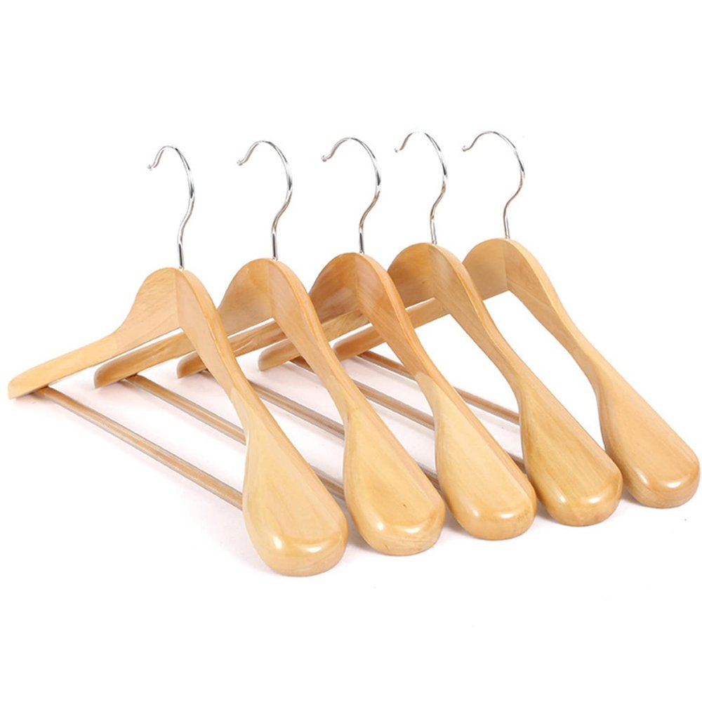XIANGBINXUAN 5 Pack Shirt Hangers Suit Hanger, with 360 Degree Rotatable Hook and Non Slip Pant Bar Extra-Wide Shoulder Refined Durable for Suits Coats Dress Shirts Belts (Wood 44cm/17.3in)