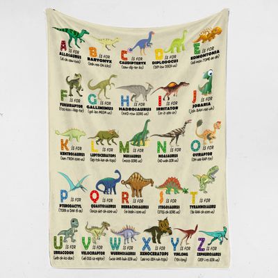 Alphabet Dinosaur Print Blanket for Boys Girls, Soft Kid Throw Blanket, Lightweight Flannel Fleece Dinosaur Blanket for Teens Adults, Dino Blanket for Bed Sofa Camping Twin Blanket 60x80 Inches