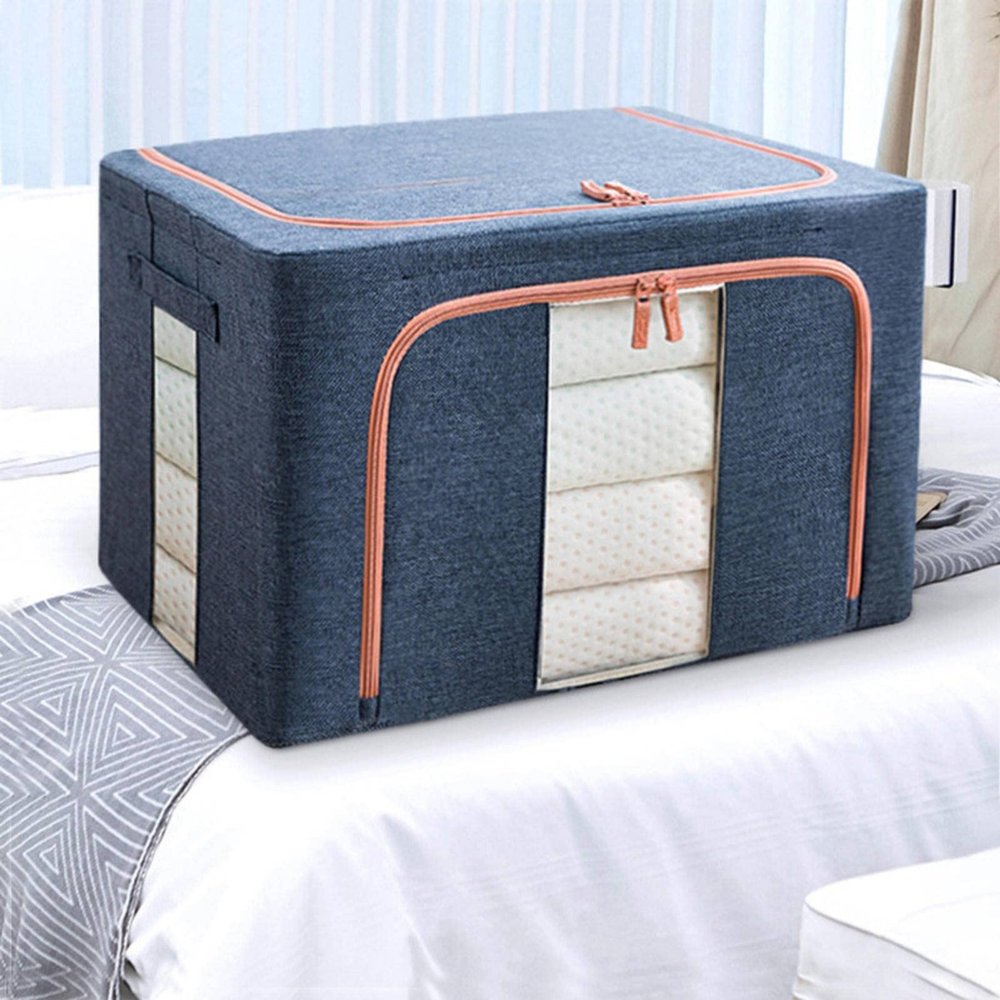 2 Pieces 100L Stackable Storage Box, Oxford Cloth Steel Frame Storage Box, Thickened Foldable Dustproof Transparent Steel Frame Storage And Finishing, Suitable For Quilts, Clothes, Sweater Storage Bag