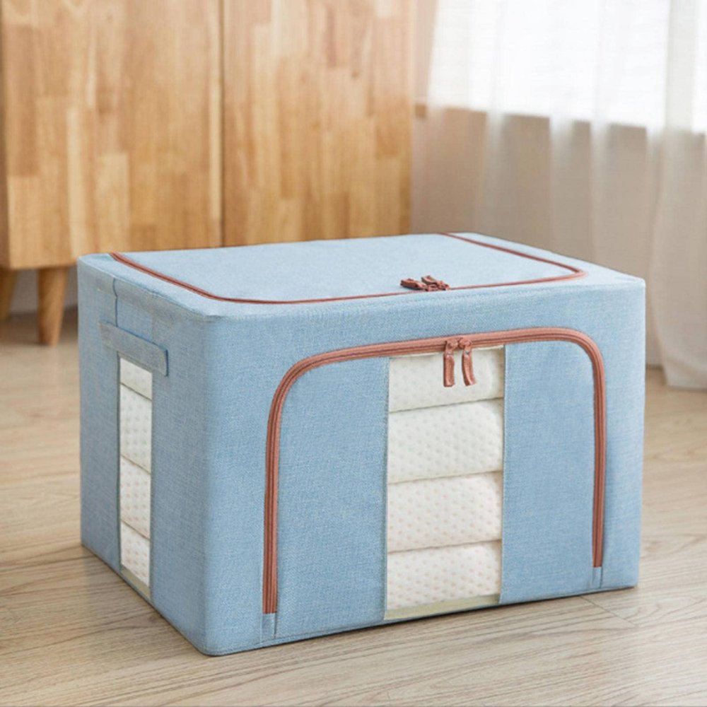 2 Pieces 100L Stackable Storage Box, Oxford Cloth Steel Frame Storage Box, Thickened Foldable Dustproof Transparent Steel Frame Storage And Finishing, Suitable For Quilts, Clothes, Sweater Storage Bag