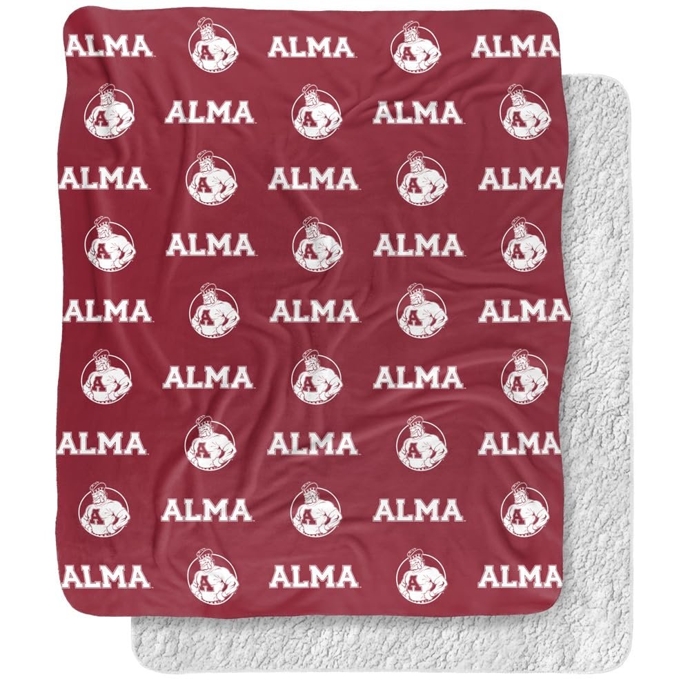 Alma College Blanket, 50"x60" Logo Pattern, Silky Touch Sherpa Back Super Soft Throw Blanket