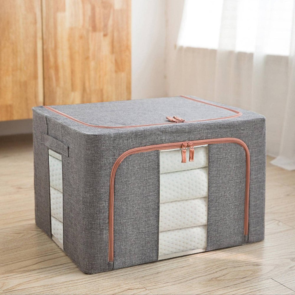 2 Pieces 100L Stackable Storage Box, Oxford Cloth Steel Frame Storage Box, Thickened Foldable Dustproof Transparent Steel Frame Storage And Finishing, Suitable For Quilts, Clothes, Sweater Storage Bag