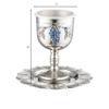 Art Judaica Kiddush Cup Wine Goblet with Saucer for Shabbat and Holidays Nickel + Blue Crystals Vine Motif view 2