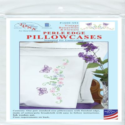 Jack Dempsey Needle Art - Vintage Butterflies & Flowers Perle Edge Pillowcases