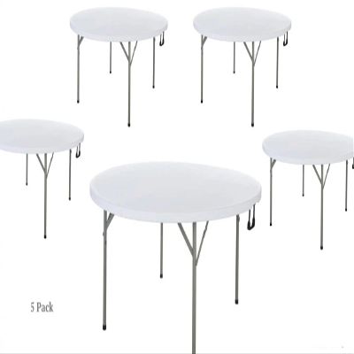 5 Pack 150 Cm / 60 Inch Round Bi-Folding Table Portable Table Round Banquet Tables Round Fold Out Table Portable Bar Table For Party Round Table Round Fold Out Table Round Bi-Folding Table For 6
