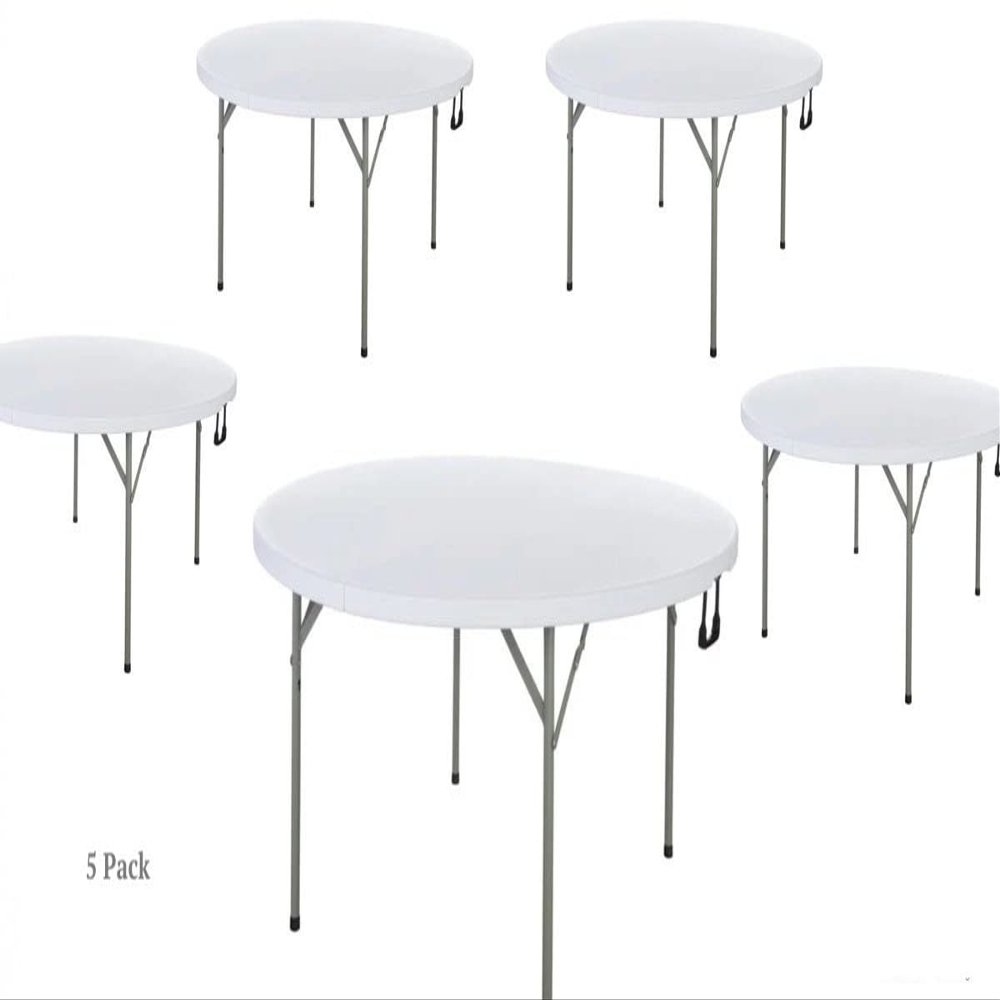 5 Pack 150 Cm / 60 Inch Round Bi-Folding Table Portable Table Round Banquet Tables Round Fold Out Table Portable Bar Table For Party Round Table Round Fold Out Table Round Bi-Folding Table For 6
