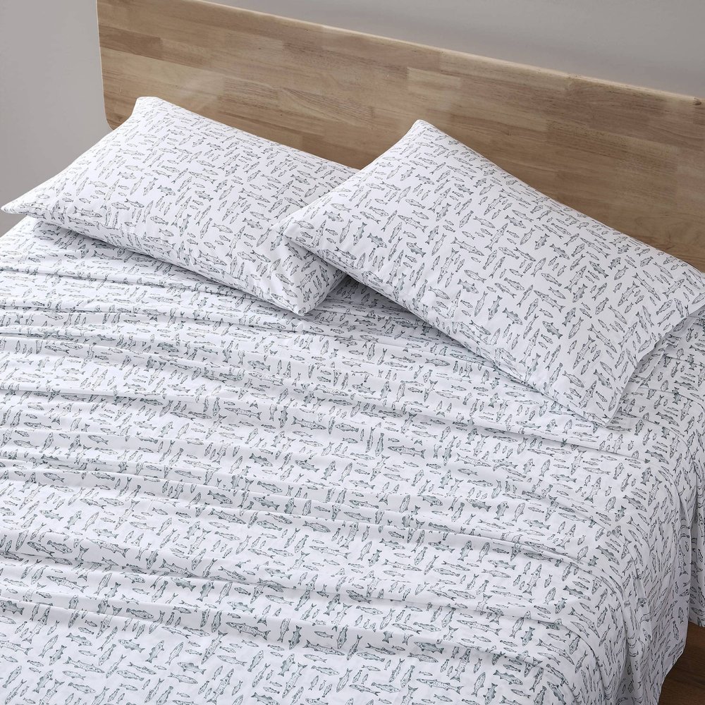 Eddie Bauer - Queen Sheets, Cotton Percale Bedding Set, Crisp & Cool Home Decor (Albright Hill Green, Queen)