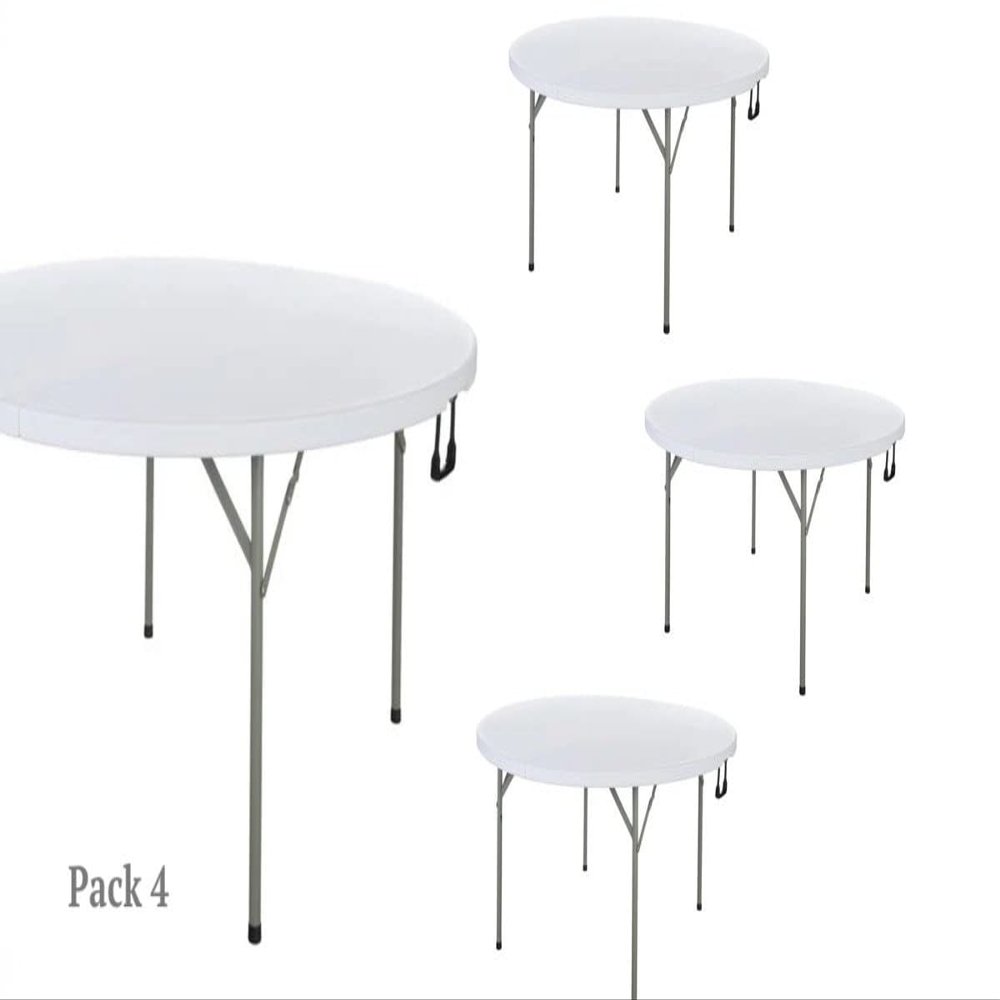4 Pack 60" / 60 Inches White Plastic Circle Table Foldable Round Table Banquet Bi-Folding Table Round Tables For Parties Plastic Round Bi-Folding Table White Round Bi-Folding Table Plastic Round