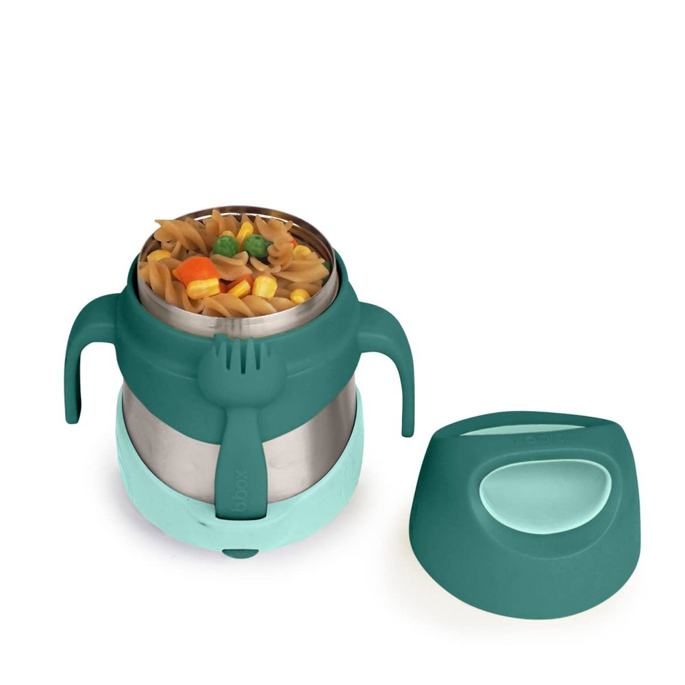 b.box Insulated Food Jar with Spork for Toddlers | Easy Open Container | Stainless Steel, 5hrs+ of Perfect Temperatures | Dishwasher Safe, BPA Free (Emerald Forest, 11oz)