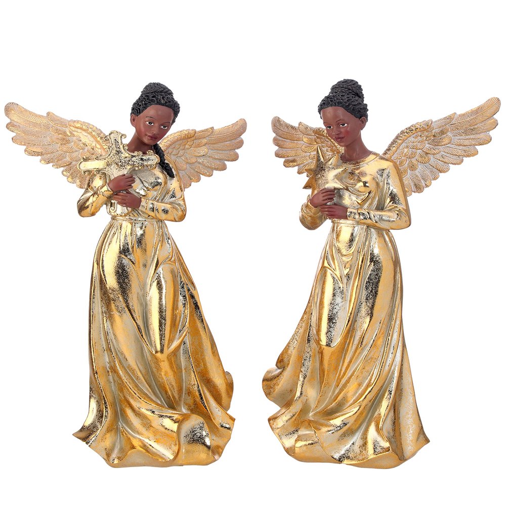 Regency International Resin Christmas Regal Champagne Angel Figurine, Set of 2, 14 Inch Height