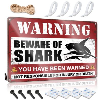 Funny Sarcastic Signs Beware of Shark Metal Sign Veteran Gifts Gun Accessories for Men ( Size : 30X40CM )