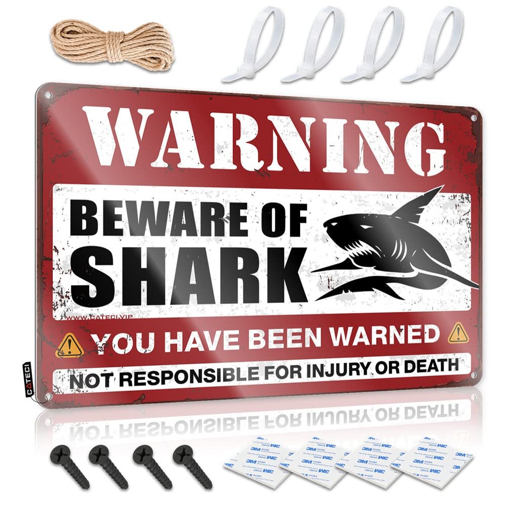 Funny Sarcastic Signs Beware of Shark Metal Sign Veteran Gifts Gun Accessories for Men ( Size : 30X40CM )