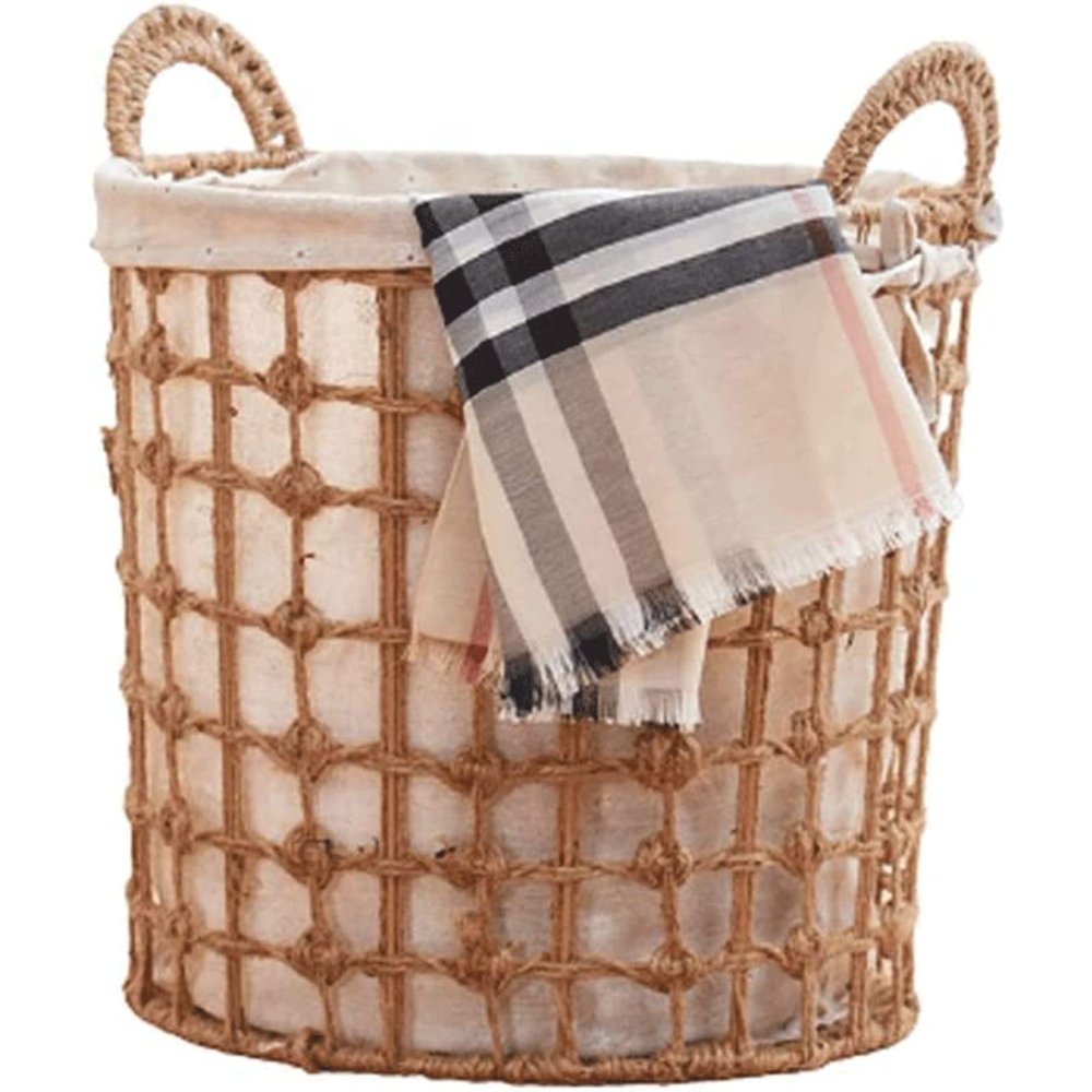 TIANYIA Durable Rattan Laundry Basket, Lined Laundry Organizer Containers Basket with Handles, Durable Laundry Hamper for Kitchen Bedroom Storage Basket