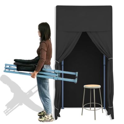 AMSXNOO Portable Clothing Store Fitting Room, Mobile Foldable Changing Room Dressing Room with Shading Curtain and Hook Up, Temporary Locker Room for Boutiques Office Mall, No Installation
