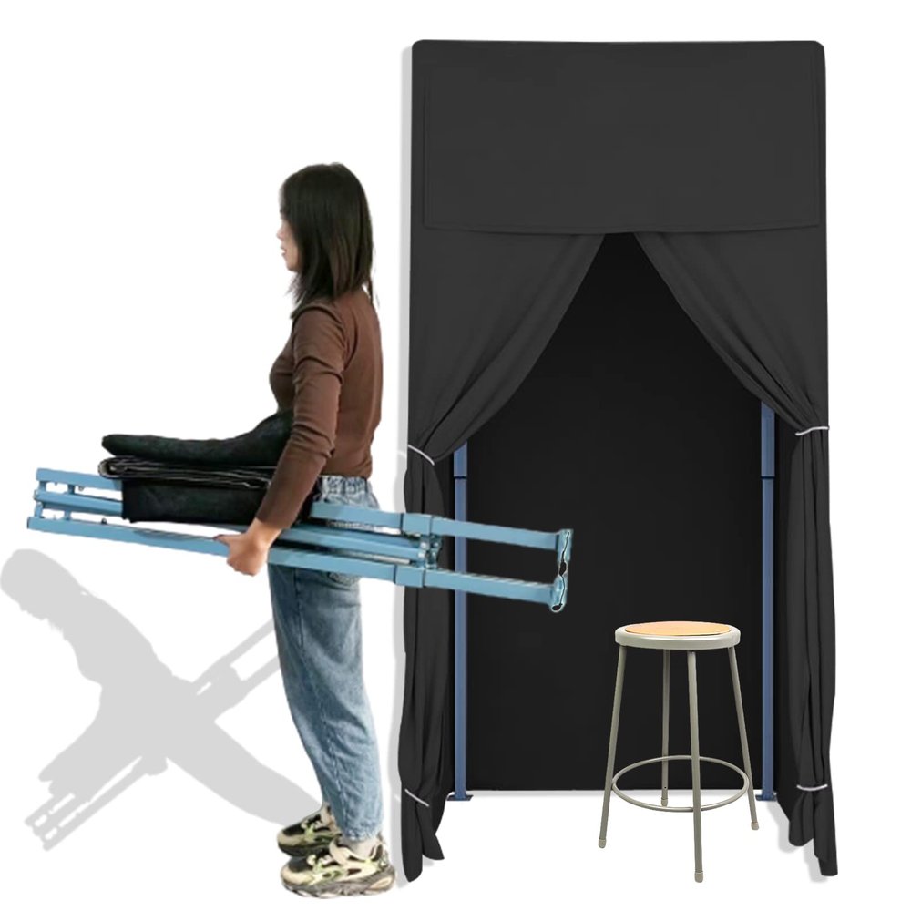 AMSXNOO Portable Clothing Store Fitting Room, Mobile Foldable Changing Room Dressing Room with Shading Curtain and Hook Up, Temporary Locker Room for Boutiques Office Mall, No Installation