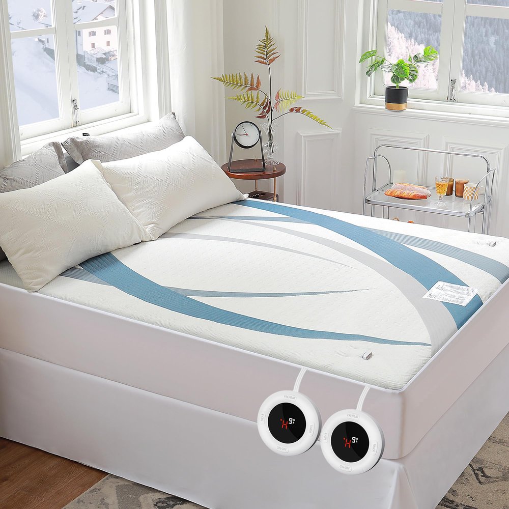 Gotcozy Heated Mattress Pad Queen Size Dual Control - Electric Mattress pad fit up to 15with 10 Heat Seatings & 10 Hour Auto Off ETL Certified Machine Washable(Blue)