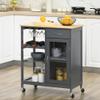 HOMCOM Rolling Kitchen Island with Storage, Kitchen Cart with 4-Bottle Wine Rack, Bar Cart with Stemware Holder, Shelves, Drawer and Cabinet, Gray view 2