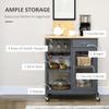HOMCOM Rolling Kitchen Island with Storage, Kitchen Cart with 4-Bottle Wine Rack, Bar Cart with Stemware Holder, Shelves, Drawer and Cabinet, Gray view 3