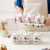 NIUBB Spice Jar 3 Piece Ceramic Spice Box Kitchen Container Spice Jar Storage Jar with Spoon and Tray (Color : F, Size view 3