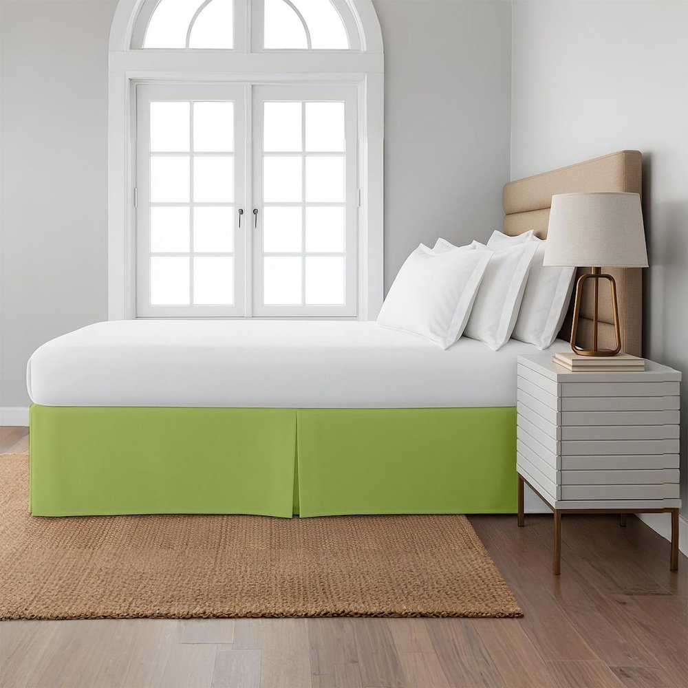 Cottingon Box Pleated Bed Skirt with Split Corners, 100% Microfiber Soft, Sheen & Luxurious Look, Tailored Drop Easy Fit, King 12", Sage