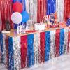 LOLStar 4th of July Decorations, 2 Pack Red White and Blue Wavy Tinsel Foil Fringe Table Skirt for Rectangle and Round Tables, Perfect Table Decorations for Memorial Day, Labor Day, Veterans Day view 1