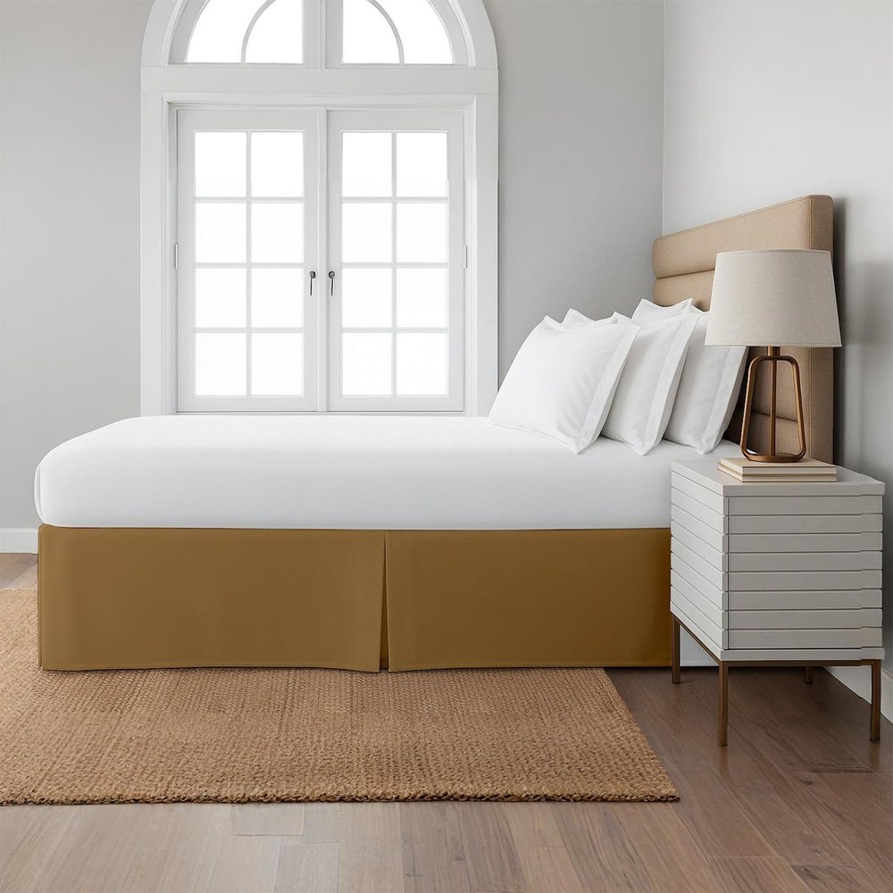 Cottingon Box Pleated Bed Skirt with Split Corners, 100% Microfiber Soft, Sheen & Luxurious Look, Tailored Drop Easy Fit, Queen 18", Taupe