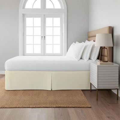 Cottingon Box Pleated Bed Skirt with Split Corners, 100% Microfiber Soft, Sheen & Luxurious Look, Tailored Drop Easy Fit, Twin 12", Ivory
