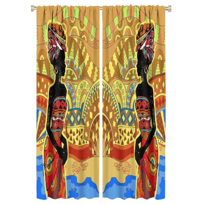 African Woman Curtain,Beautiful African Black Woman with Food Window Curtain Blackout Curtainsfor Bedroom Living Room Off Curtains Window Curtain 2 Panels 42x63in