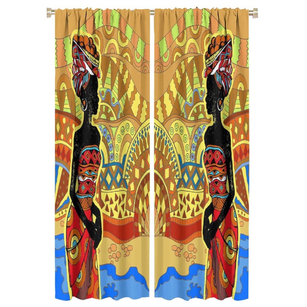 African Woman Curtain,Beautiful African Black Woman with Food Window Curtain Blackout Curtainsfor Bedroom Living Room Off Curtains Window Curtain 2 Panels 42x63in