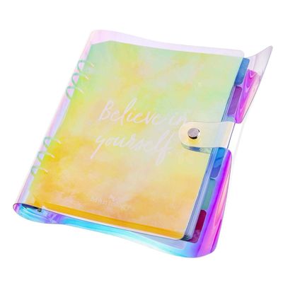 Maniology Iridescent Nail Stamping Plate Organizer Binder | Snap Closure Storage Holder with Sheer White Pockets, 10 Insert Pages + 6 Dividers, Holds Up to 60 Stamping Plates
