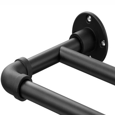 1 Inch Heavy Duty Double Curtain Rods for Windows 66 to 120 Inches, Industrial Adjustable Drapery Rod for Blackout & Sheer Curtains, Wrap Around Design, Black