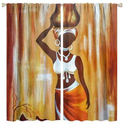 African Woman Curtain,African Woman Painting Desgin Curtains Thermal Insulated Curtainsfor Kitchen Bedroom Children Living Room Curtains Window Curtain 2 Panels 63x63in