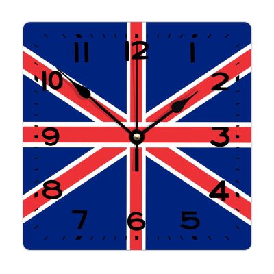 Alioyoit Square Wooden Wall Clock United Kingdom Flag Non-Ticking Non-Ticking Wall Clock Rural Wood Clock for Office Living Room Living Room Wall Decor 10 Inch