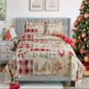 Jarson Christmas Quilt Set King Size 3-Piece Xmas Bedspread Reversible Coverlet Snowman Deer Pattern for New Year Bed Decor, Lightweight Bed Cover(1 Quilt + 2 Pillow Shams, Beige Green) view 1