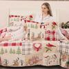 Jarson Christmas Quilt Set King Size 3-Piece Xmas Bedspread Reversible Coverlet Snowman Deer Pattern for New Year Bed Decor, Lightweight Bed Cover(1 Quilt + 2 Pillow Shams, Beige Green) view 2